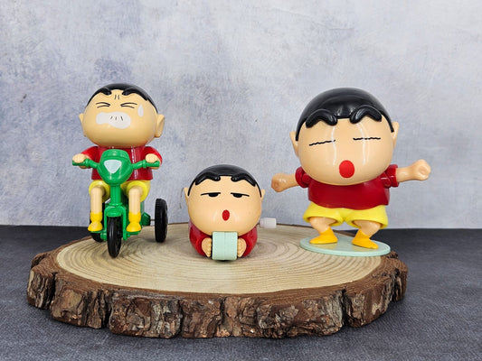 Crayon Shinchan Action Figure Set of 3 | Mechanical Crawling + Cycling Toys & Standing Figurine | PVC | 12-15.5 cm | Free Shipping On Prepaid Order|