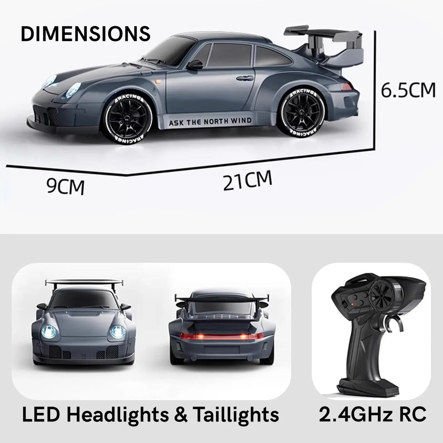 Porche 911 High-Speed 4WD Drift RC Car (1:24 Scale)